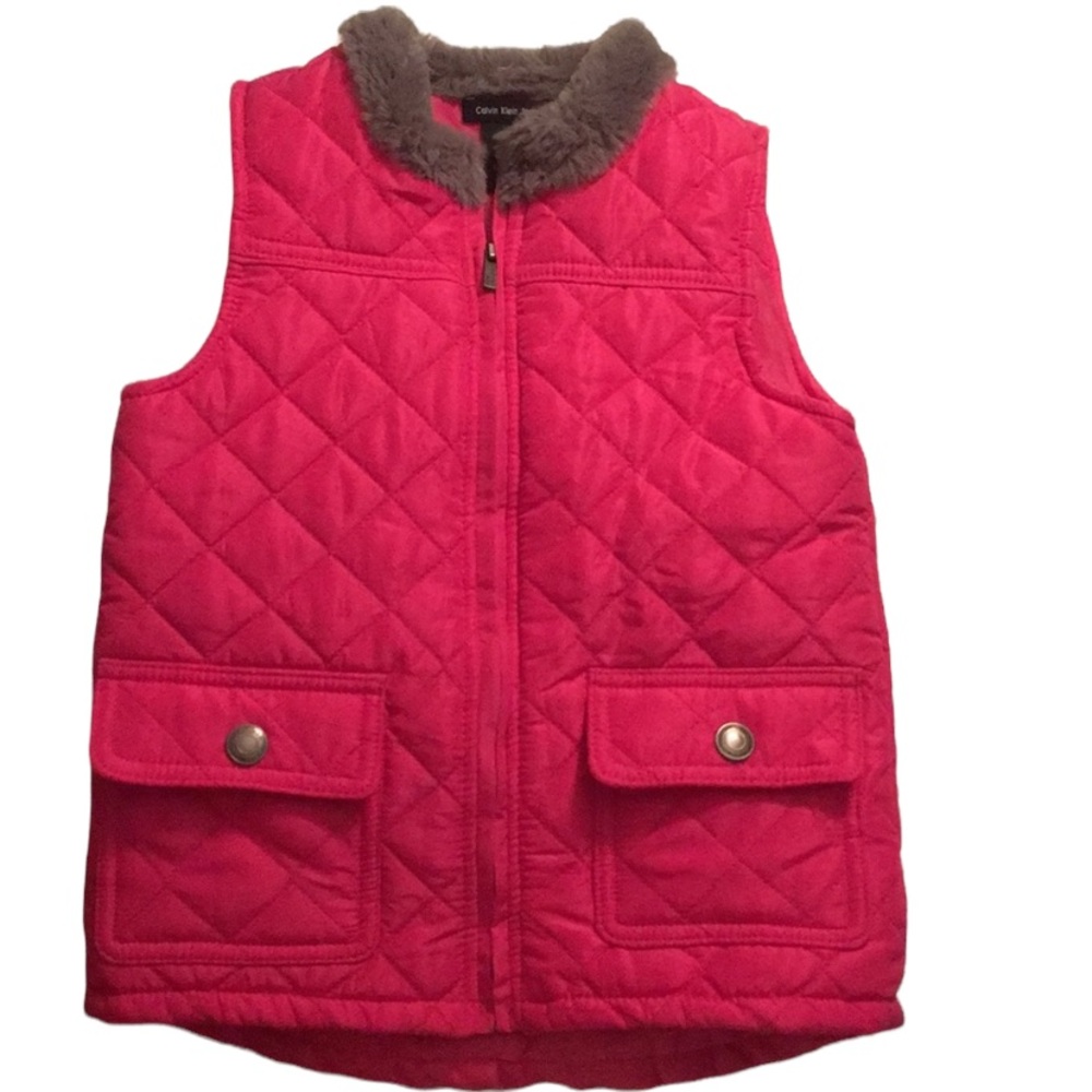 Calvin Klein Jeans poly quilted fur collar vest - Picture 1 of 7